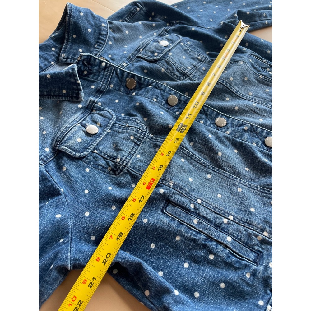 ELLE Polka Dot Cotton Denim Jacket Womens XL Blue White Stretch Jean Trucker - Picture 10 of 11